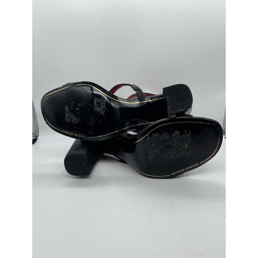 Charles Jourdan Paris Black White & Red Leather Strappy Sandal Heels Women's 7 - Picture 9 of 14